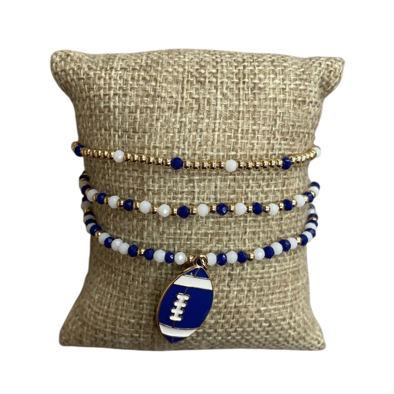 CB2300B FOOT BALL CHARM BLUE & WHITE 3 PCS BRACELET SET