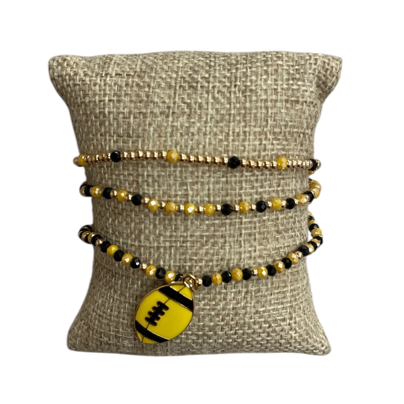 CB2300M FOOT BALL CHARM MUSTARD & BLACK 3 PCS BRACELET SET