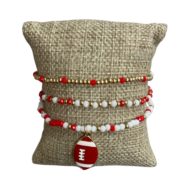 CB2300R FOOT BALL CHARM RED & WHITE 3 PCS BRACELET SET
