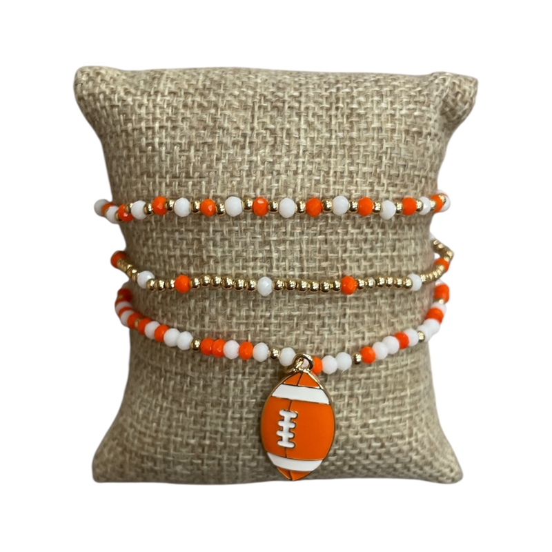 CB2300W FOOT BALL CHARM ORANGE & WHITE 3 PCS BRACELET SET