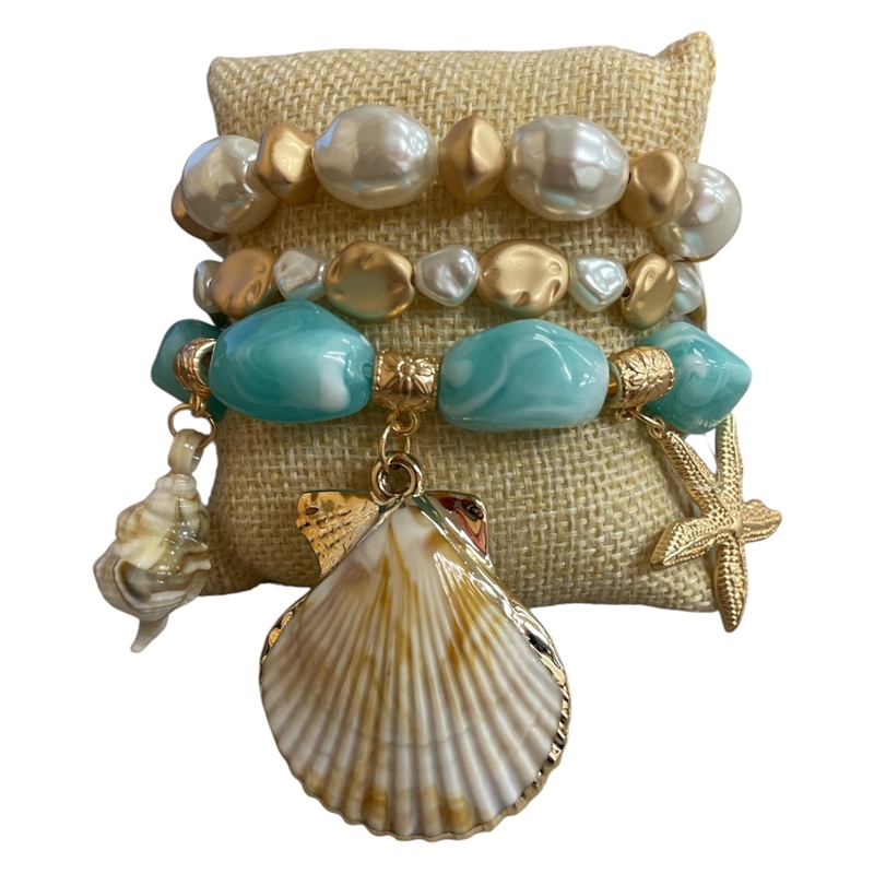 CB2328 SEA SHELL ACRYLIC BRACELET SET