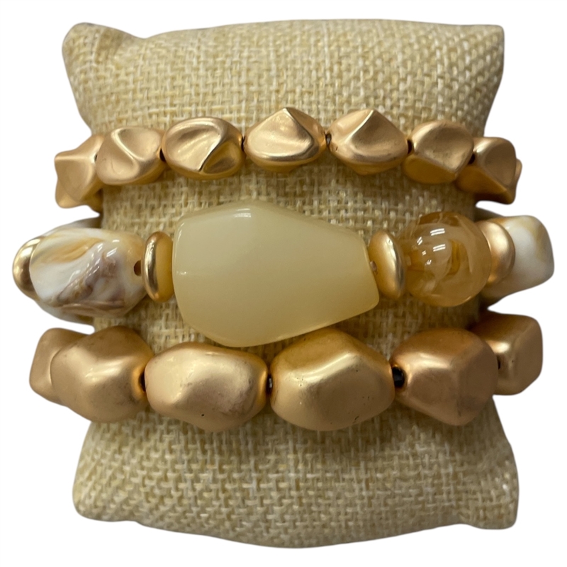 CB2333 IVORY GOLD ACRYLIC BRACELET SET