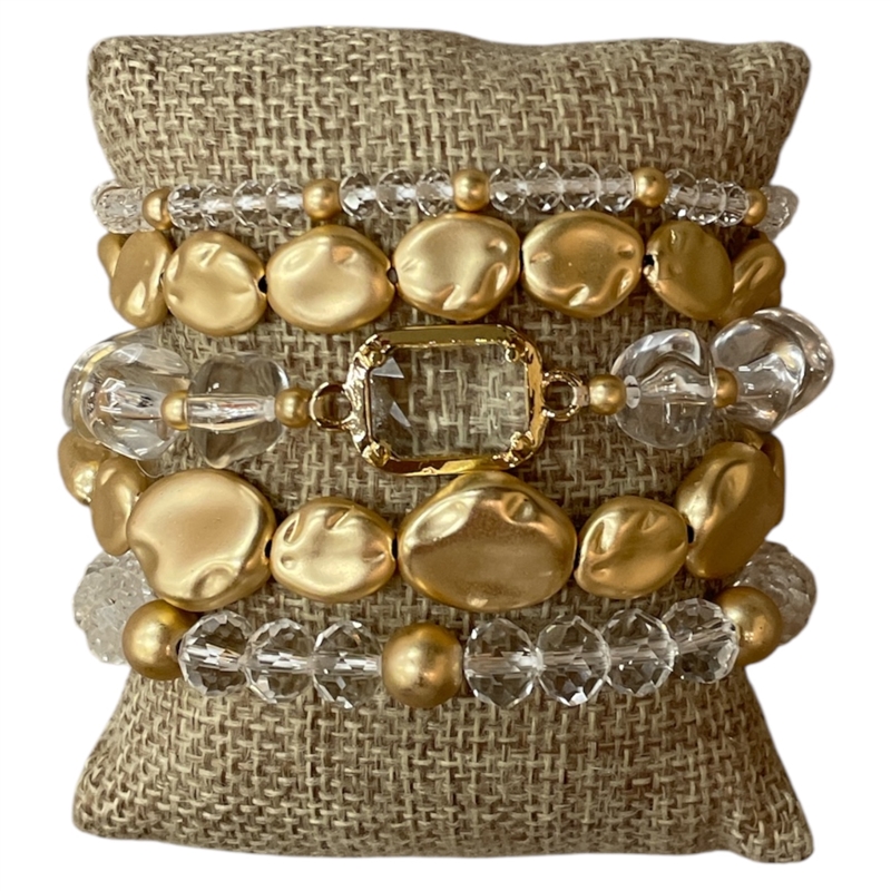 CB2343 CRYSTAL MULTI BEADED 5 PC BRACELET SET