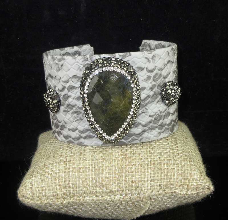 CB301 TEARDROP GEM GRAY SNAKE SKIN CUFF BANGLE