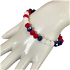 CB8BLW  8MM BLUE RED WHITE MIX  CRYSTAL BEADED BRACELET