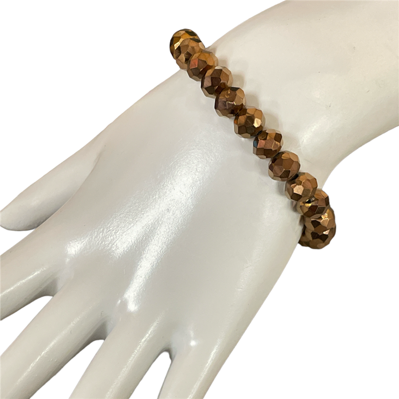 CB8BN  8MM METALLIC BROWN CRYSTAL BEADED BRACELET