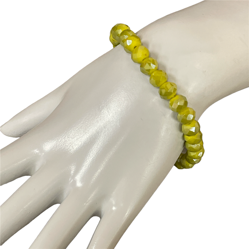 CB8G 8MM CRYSTAL NEON YELLOW BEADED BRACELET