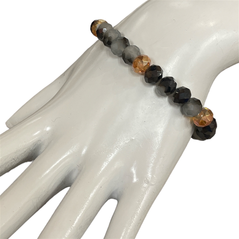 CB8GMX  8MM BACK GRAY MIX CRYSTAL BEADED BRACELET