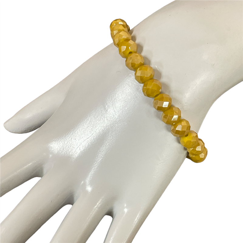 CB8MT 8MM MUSTARD CRYSTAL BEADED BRACELET