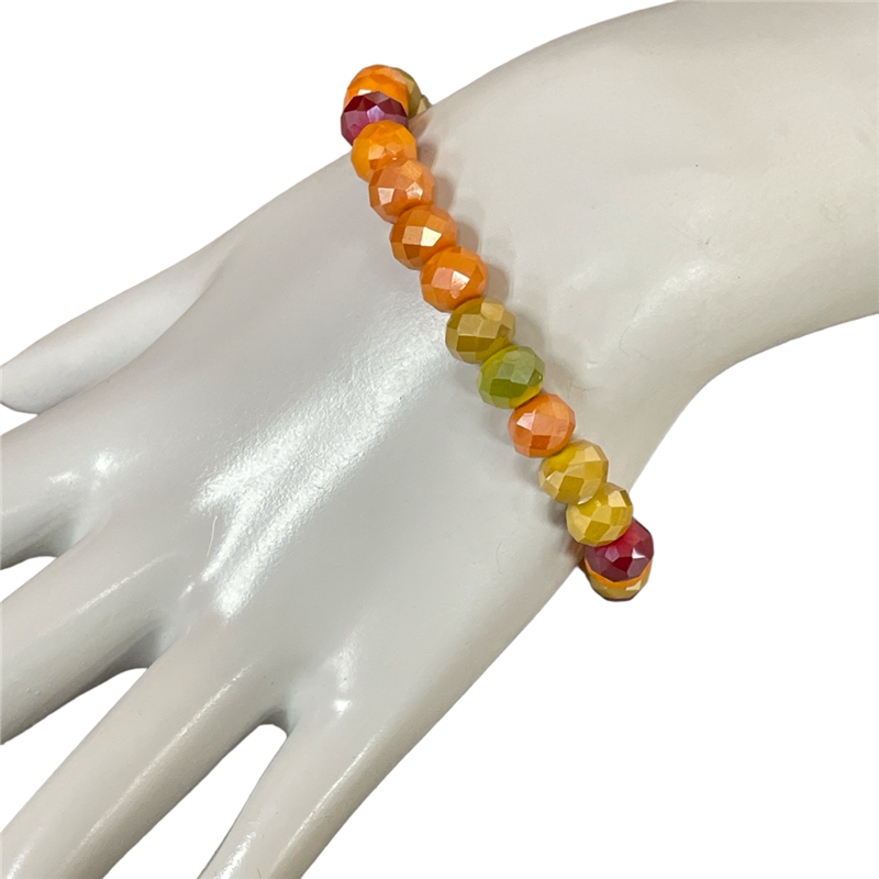 CB8ORM  8MM  ORANGE MULTI  CRYSTAL BEADED BRACELET