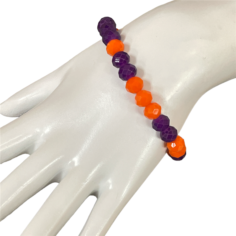 CB8PO 8MM  PURPLE ORANGE CRYSTAL BEADED BRACELET
