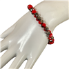 CB8RDM  8MM RED SILVER METALLIC MIX CRYSTAL  BEADED BRACELET