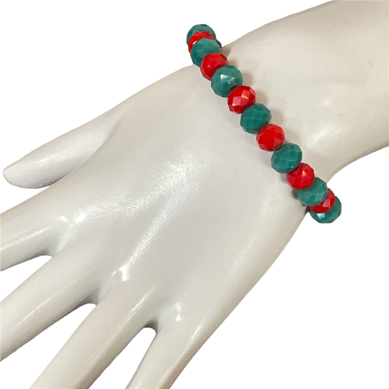 CB8RG 8MM RED GREEN CRYSTAL BEADED BRACELET