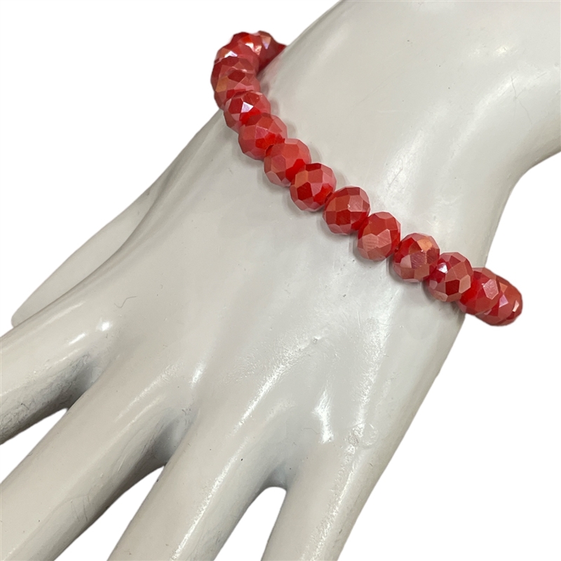 CB8SR2  8MM SHINY LIGHT RED  CRYSTAL BEADED BRACELET