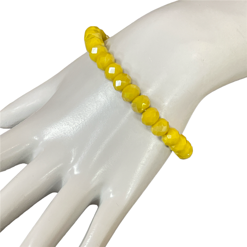 CB8YW 8MM CRYSTAL YELLOW  BEADED BRACELET