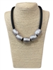 CBL1112  SILVER CYLINDERS SILICONE CORD SHORT NECKLACE