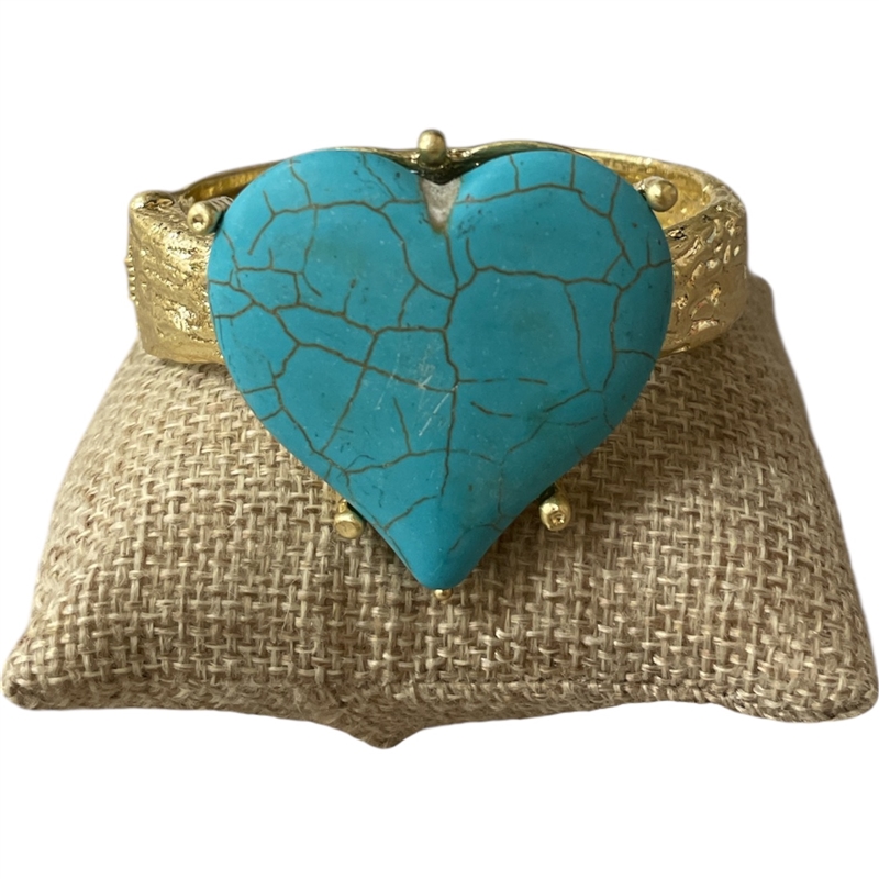 CBL7073 TURQUOISE STONE HEART GOLD BRACELET
