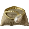 CBL7098 PEARL GOLD CUFF CHUNKY BRACELET