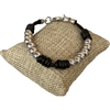 CBL710 SILVER BEADED BLACK LEATHER BRACELET