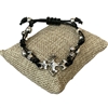 CBL7113  CROSS BEADED BLACK LEATHER BRACELET