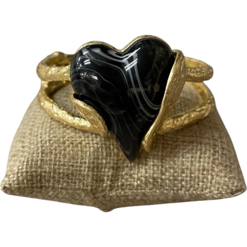 CBL7146 BLACK STONE HEART GOLD BRACELET