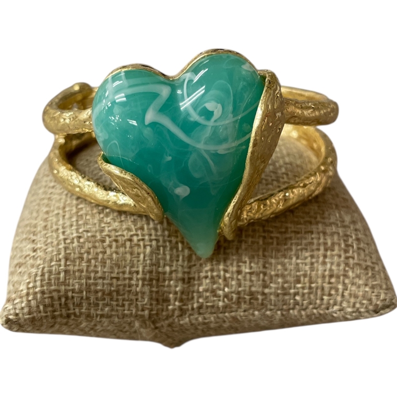 CBL7146 TURQUOISE STONE HEART GOLD BRACELET