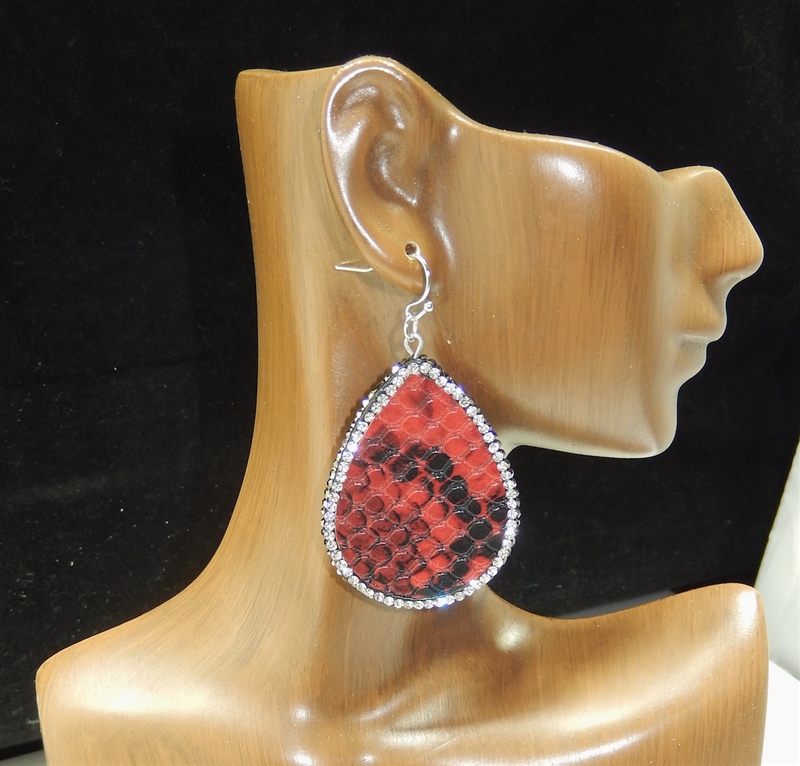 CD123 RED CLAY DRUZY SNAKESKIN EARRINGS