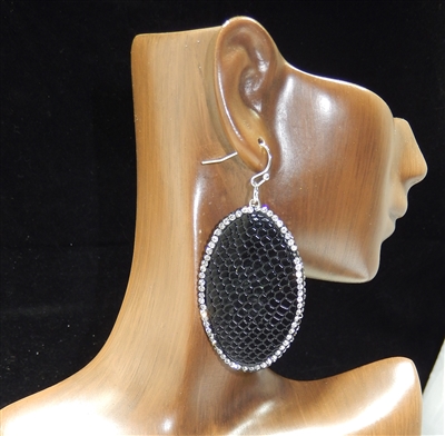 CD126 OVAL BLACK CLAY DRUZY SNAKESKIN EARRINGS