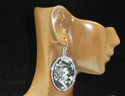 CD132 GREY/BLACK OVAL CLAY DRUZY SNAKESKIN EARRINGS