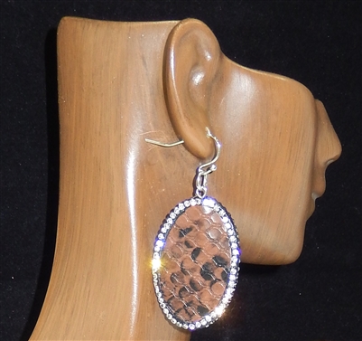 CD135 BROWN/BLACK OVAL CLAY DRUZY SNAKESKIN EARRINGS