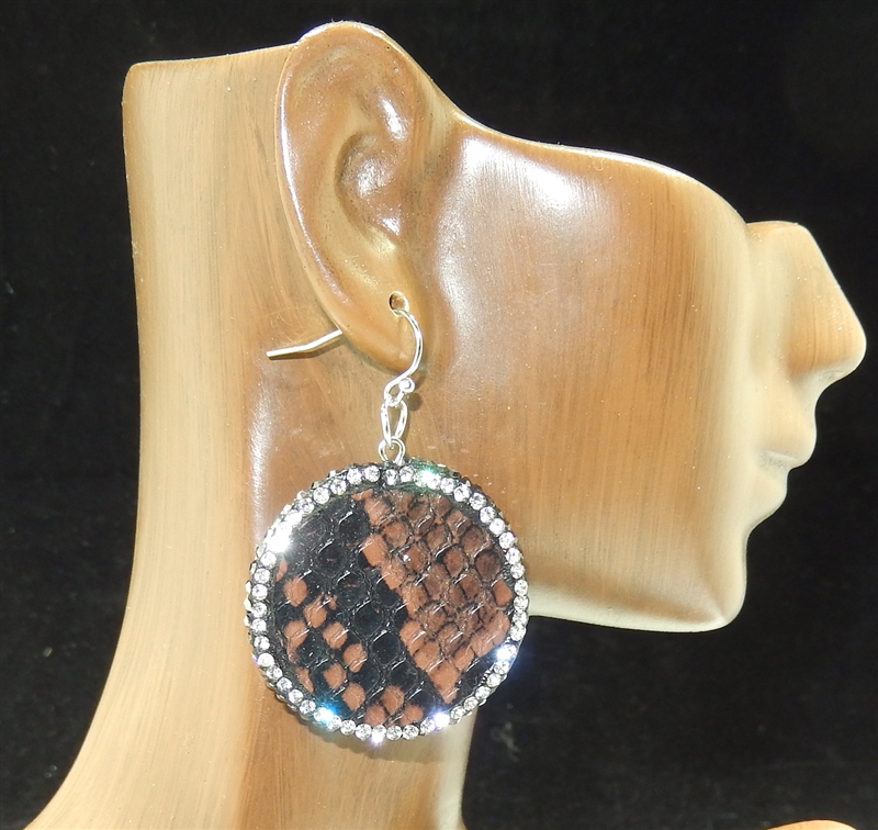 CD140 CLAY DRUZY SNAKESKIN BROWN EARRINGS