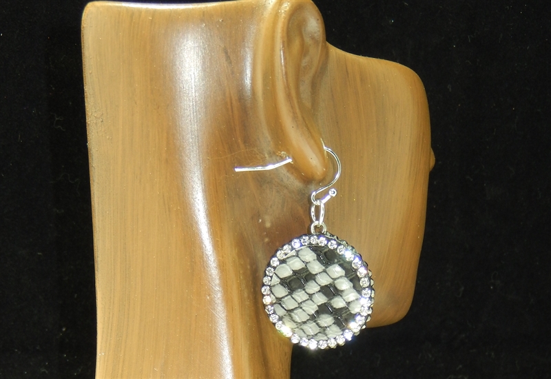 CD142 GRAY SNAKESKIN CLAY DRUZY EARRINGS