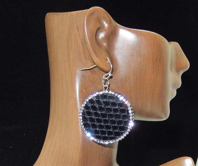 CD150 CLAY DRUZY BLACK RHINESTONE EARRINGS