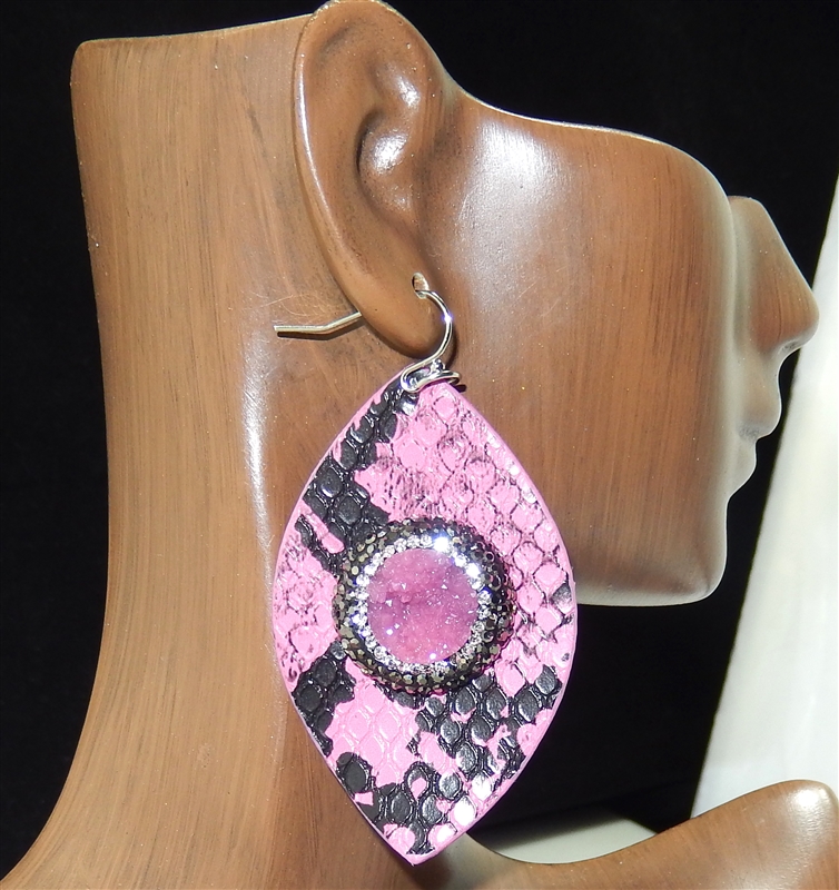 CD153 CLAY DRUZY LEATHER EARRINGS