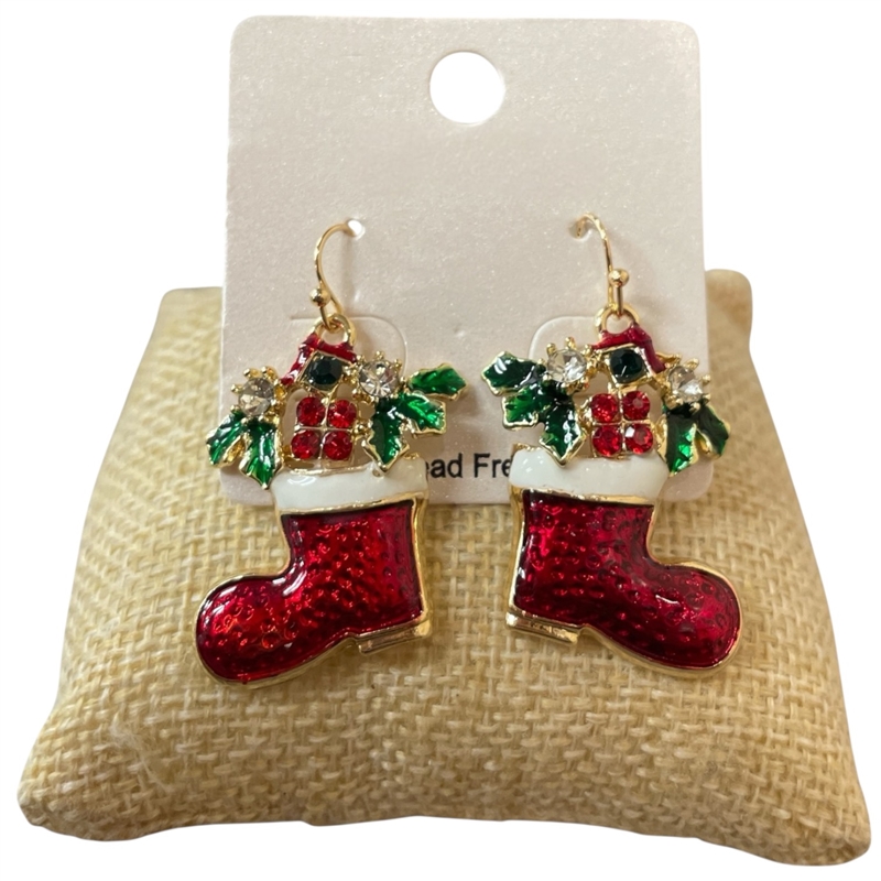 CE11081 RED CHRISTMAS BOOT EARRINGS
