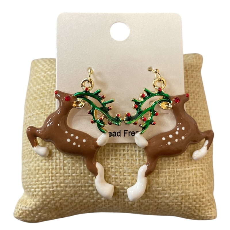 CE11083B  BROWN REINDEER EARRINGS