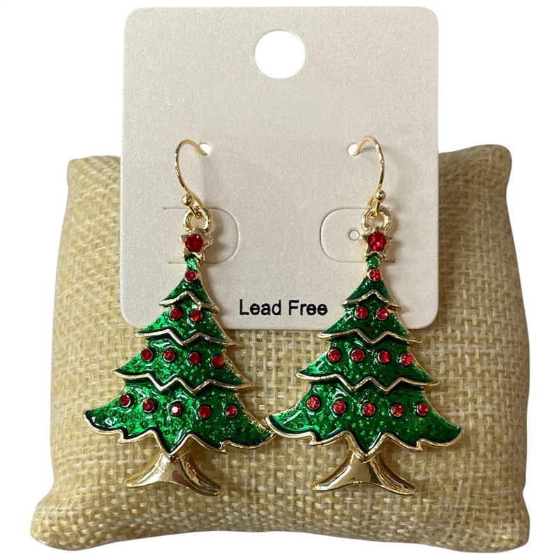 CE11084G XMAS TREE GREEN EARRINGS
