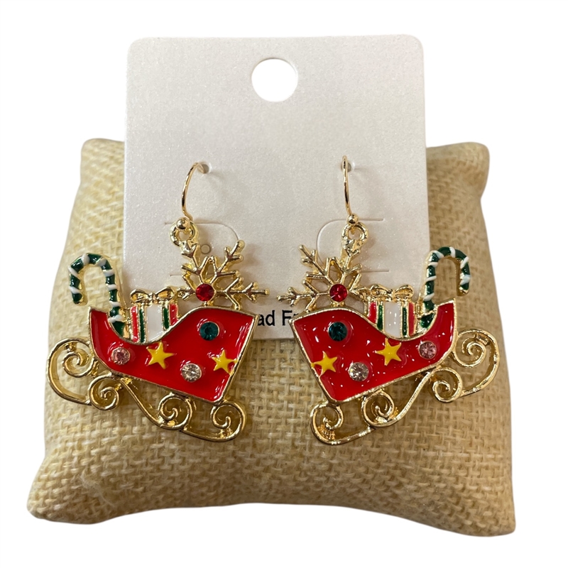 CE11086 SANTA'S RED SLEIGH EARRINGS