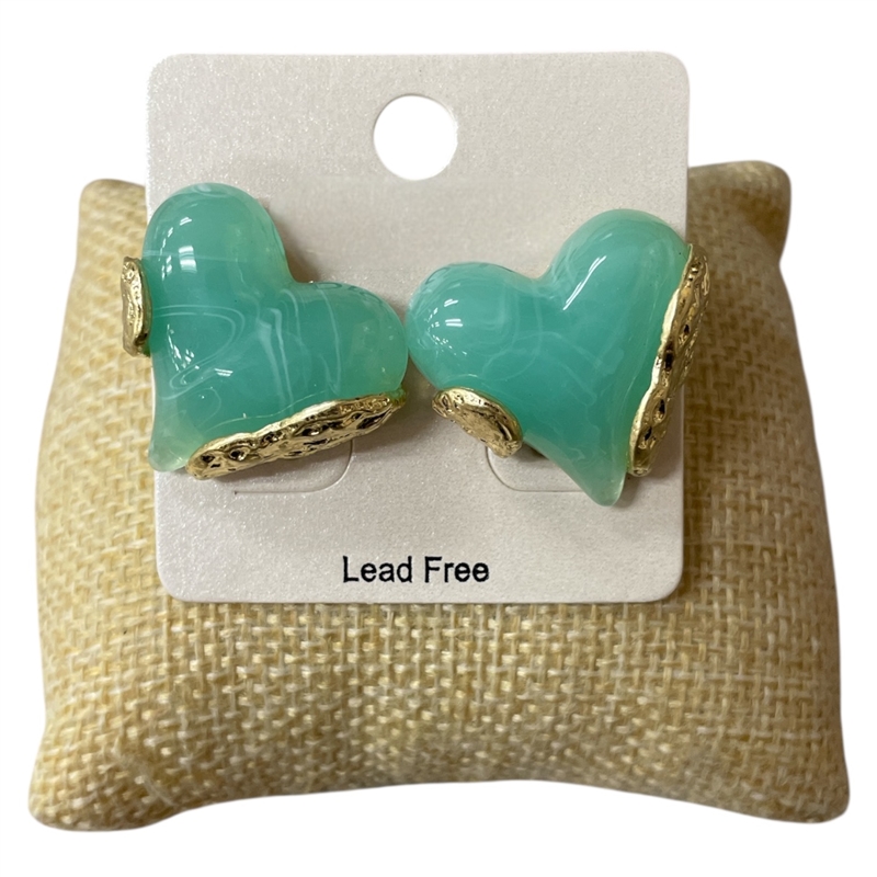 CE11802 TURQUOISE STONE HEART GOLD STUD EARRINGS