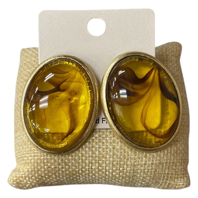 CE11803 BROWN OVAL STONE GOLD EARRINGS