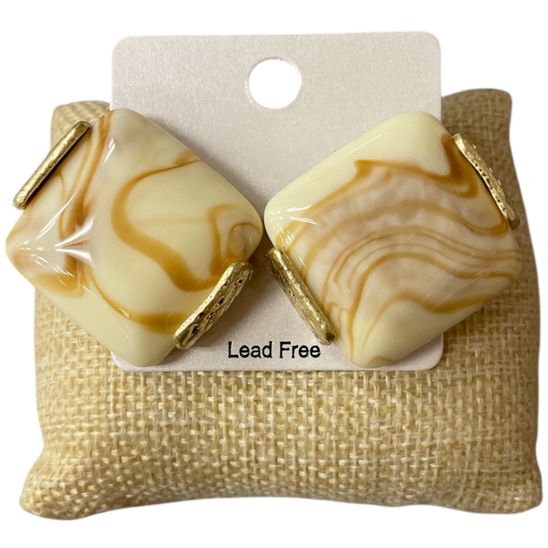 CE11804 IVORY STONE SQUARE GOLD EARRINGS