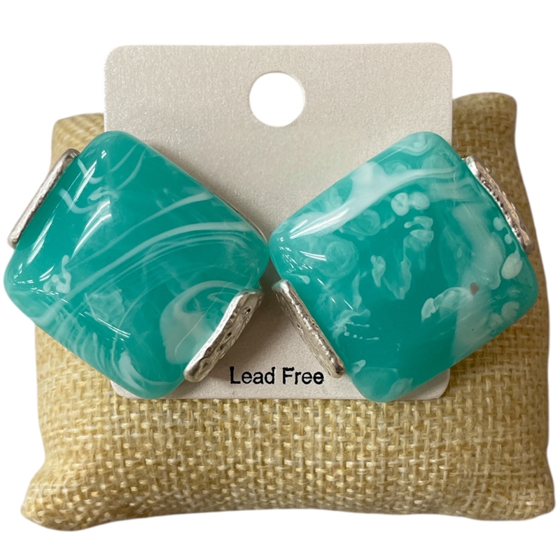 CE11804 TURQUOISE STONE SQUARE SILVER EARRINGS