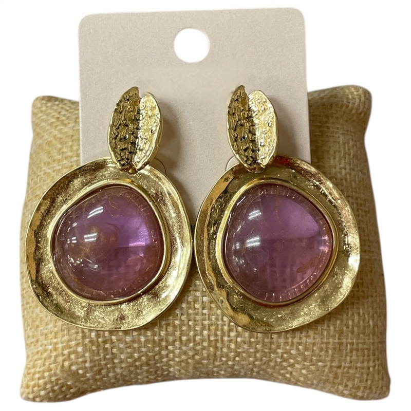 CE11805 PURPLE CENTERED STONE GOLD EARRINGS