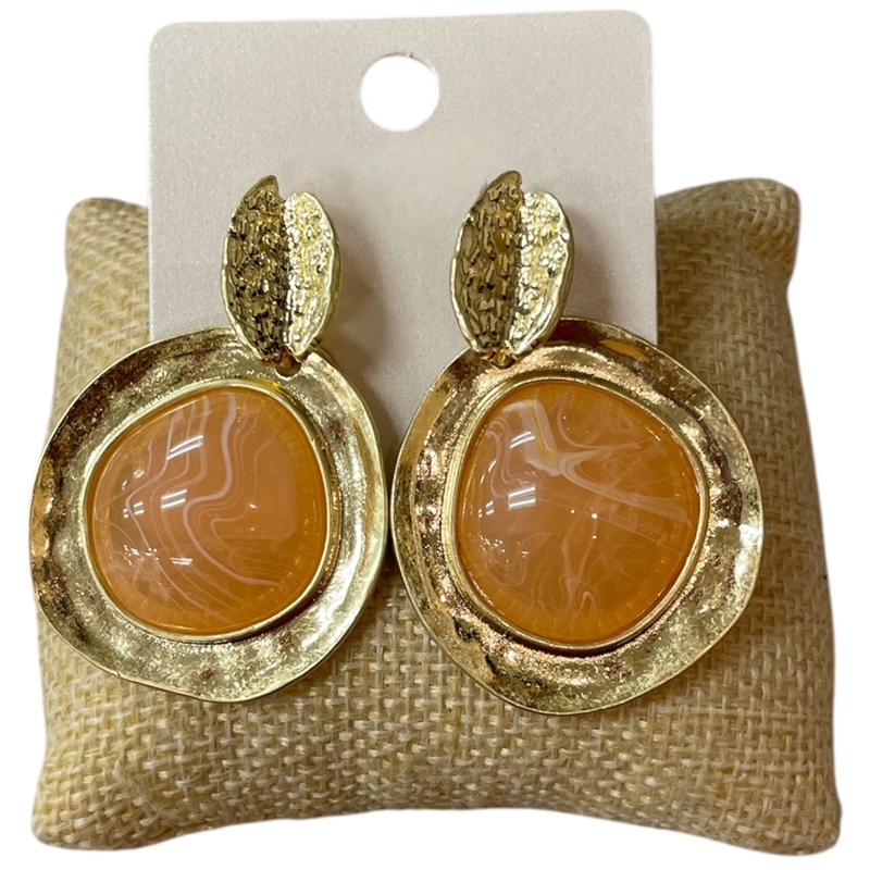 CE11805 CORAL CENTERED STONE GOLD EARRINGS