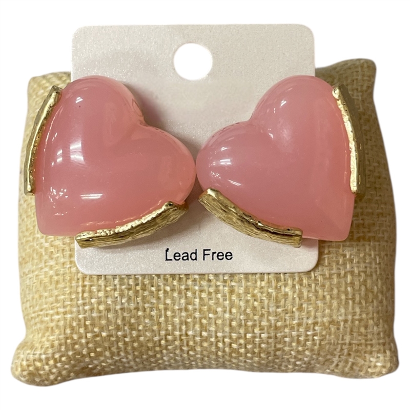 CE11806 PINK STONE HEART GOLD STUD EARRINGS