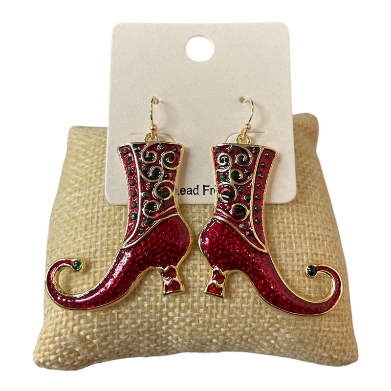CE11825 RED ELF BOOT EARRINGS