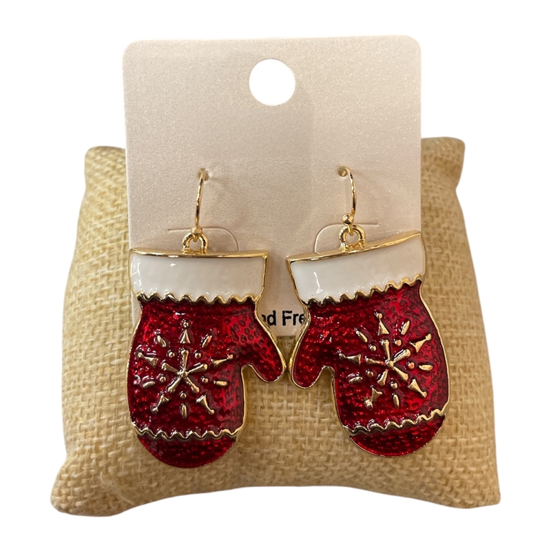 CE11827 SANTA'S RED MITTEN EARRINGS