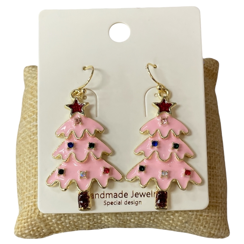 CE11828  XMAS TREE PINK MULTI EARRINGS