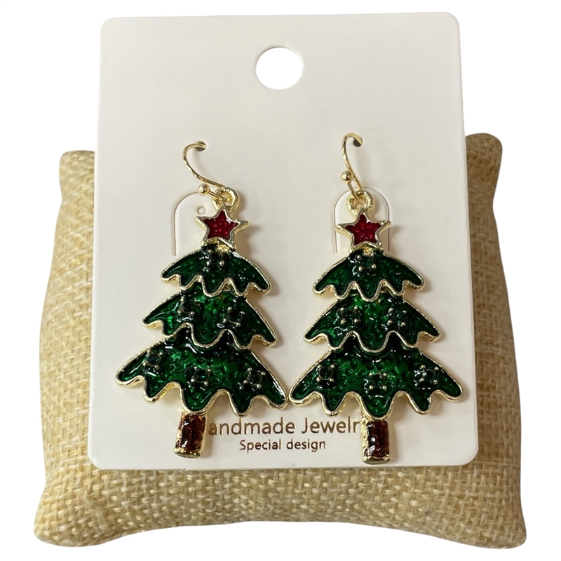 CE11828G  XMAS TREE GREEN EARRINGS