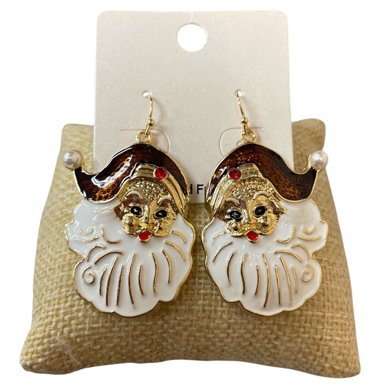 CE11830 BROWN HAT SANTA EARRINGS